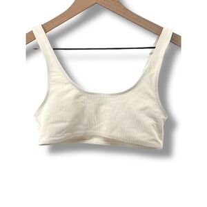 Frankies Bikinis Connor Bikini Top White Small Ribbed Scoop Swim Beach Vacation